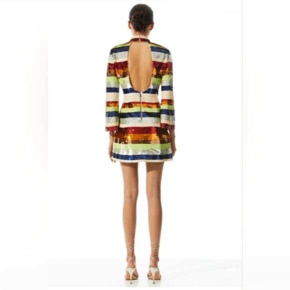 Alice + Olivia Mailynn Sequin Striped Multicolored Mini Dress SIZE 12 NWT $985 - Picture 6 of 16